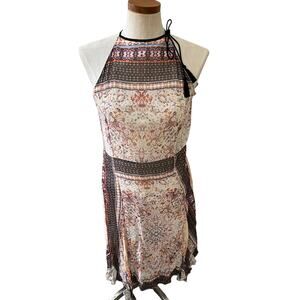 Love Sam Boho Floral Patchwork Print sheer handkerchief hem midi dress